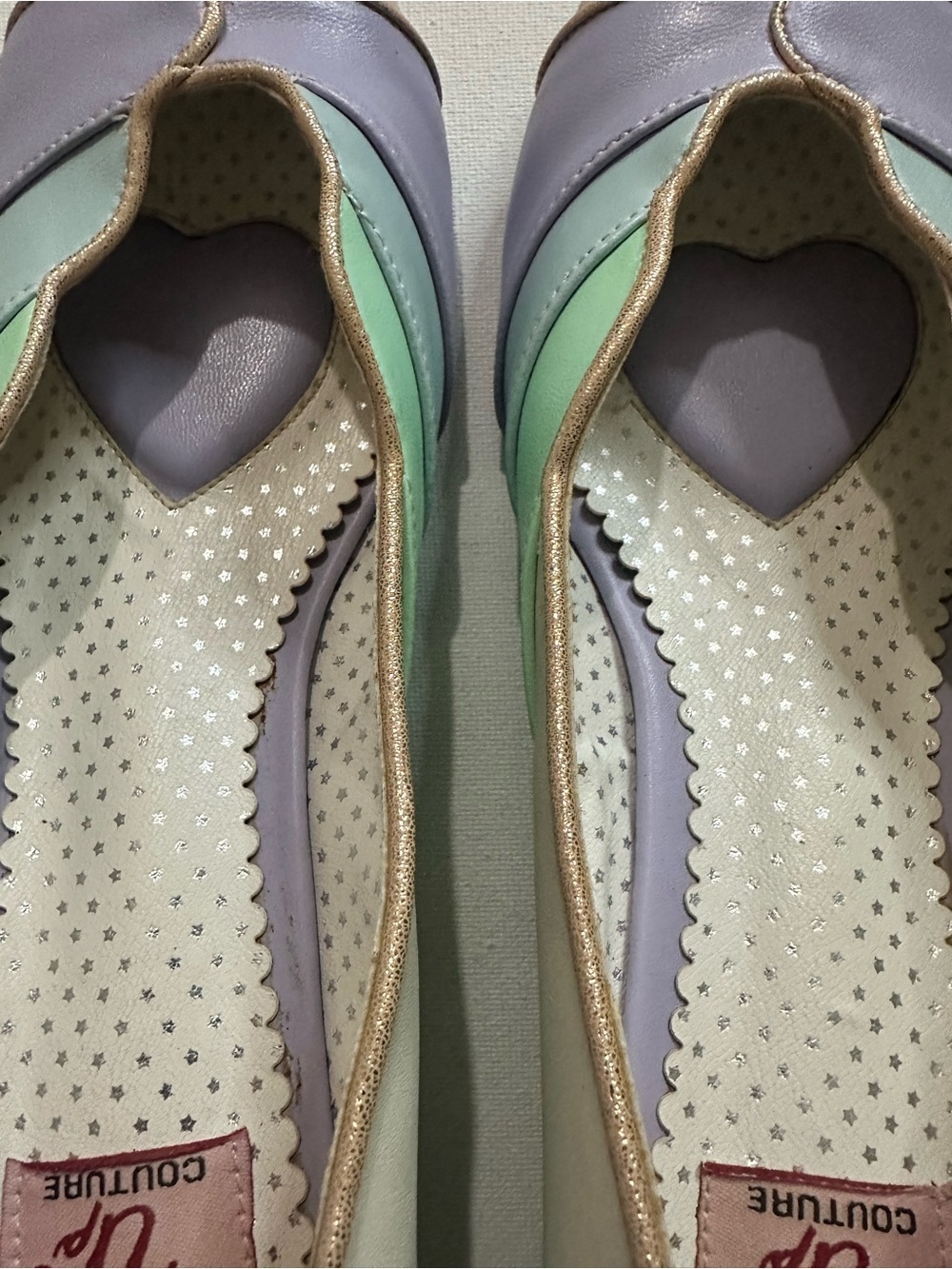 Pinup Couture Lulu Pastel Blocked Scallop Kitten Heels Mint Multi Matte Size 10 - Picture 5 of 11